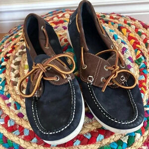 L.L. Bean  navy brown leather boat shoes